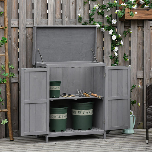outsunny-wooden-garden-storage-shed-tool-cabinet-organiser-with-shelves-two-doors-74-x-43-x-88cm-grey