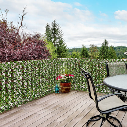 outsunny-2-pcs-expandable-faux-privacy-fence-2-x-1m-decorative-trellis-w-artificial-leaves-garden-telescopic-hedge-privacy-screen-greenery-walls