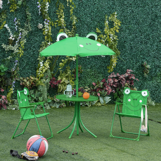 outsunny-kids-folding-picnic-table-and-chair-set-frog-pattern-with-removable-height-adjustable-sun-umbrella-green