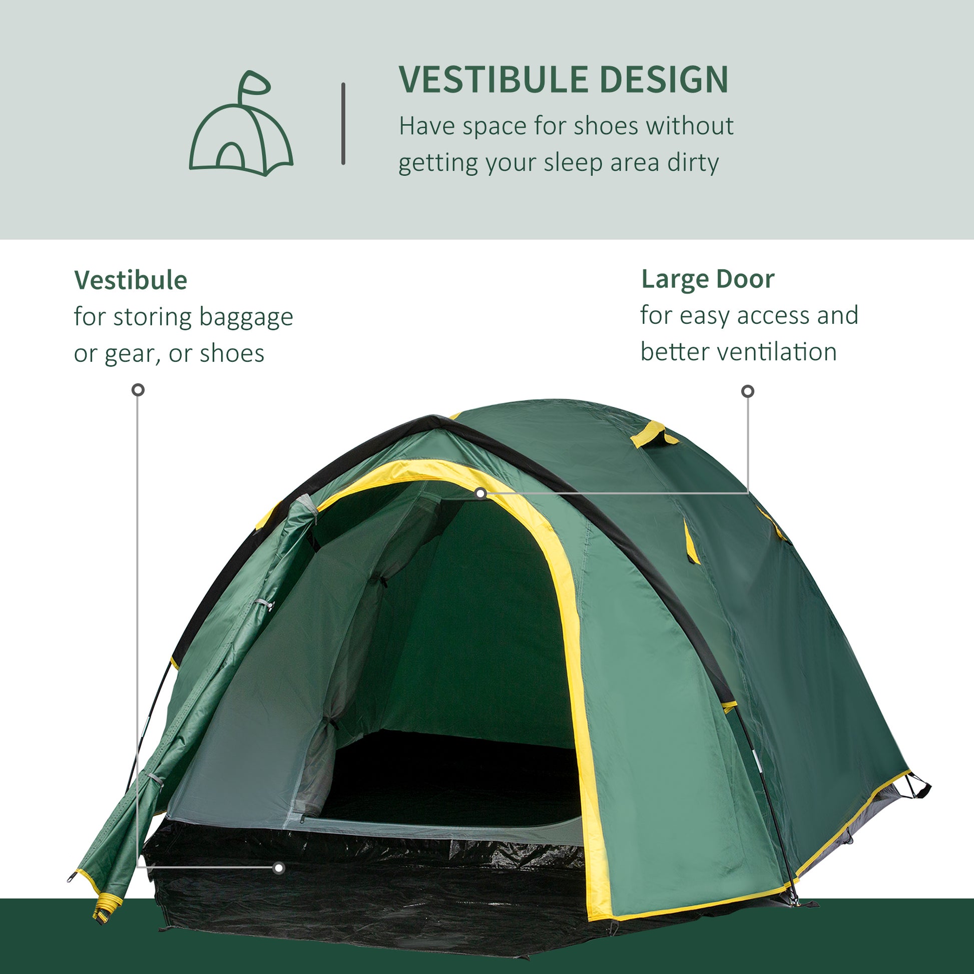 outsunny-dome-tent-for-2-person-camping-tent-with-large-windows-waterproof-green-and-yellow
