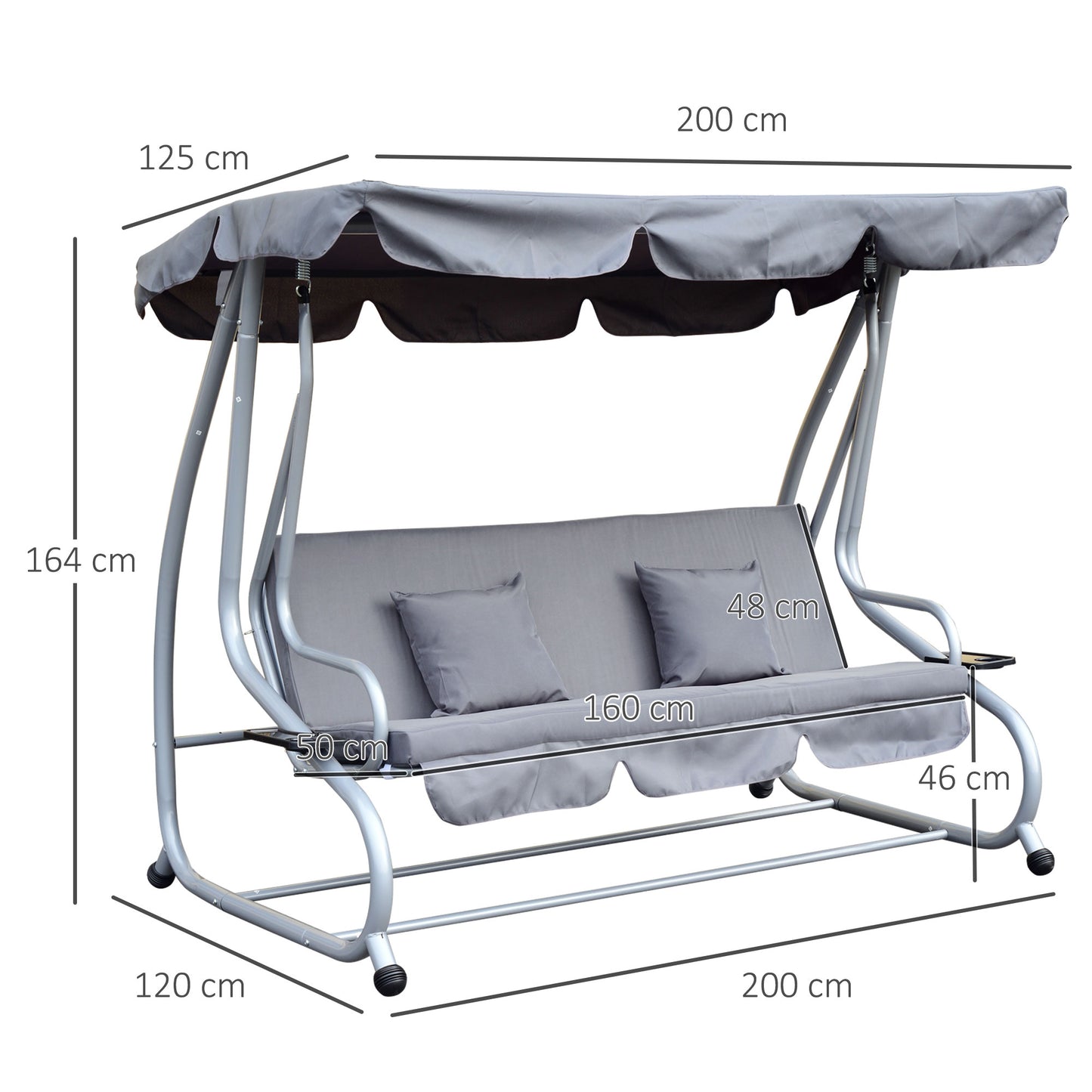 outsunny-2-in-1-garden-swing-seat-bed-3-seater-swing-chair-hammock-bench-bed-with-tilting-canopy-and-2-cushions-grey