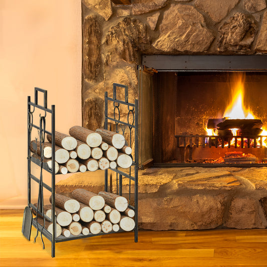 outsunny-2-layer-heavy-duty-firewood-rack-wood-log-fireplace-stacker-w-4-tools-gold