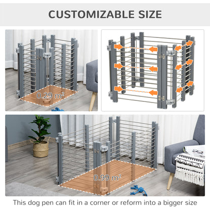 PawHut Dog Pen Adjustable Puppy Playpen Foldable Fence Indoor Outdoor Run Enclosure for Small Dogs with Gate Locks 64.5 cm High, Grey