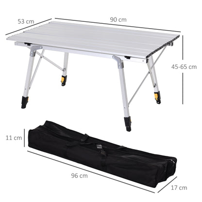 outsunny-3ft-folding-aluminium-picnic-table-portable-camping-bbq-table-roll-up-top-with-carrying-bag-silver