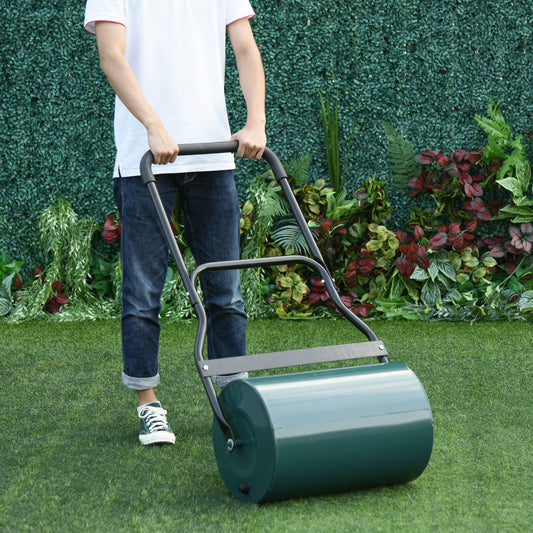 outsunny-40l-lawn-roller-drum-scraper-bar-collapsible-handle-water-or-sand-filled-32cm-green