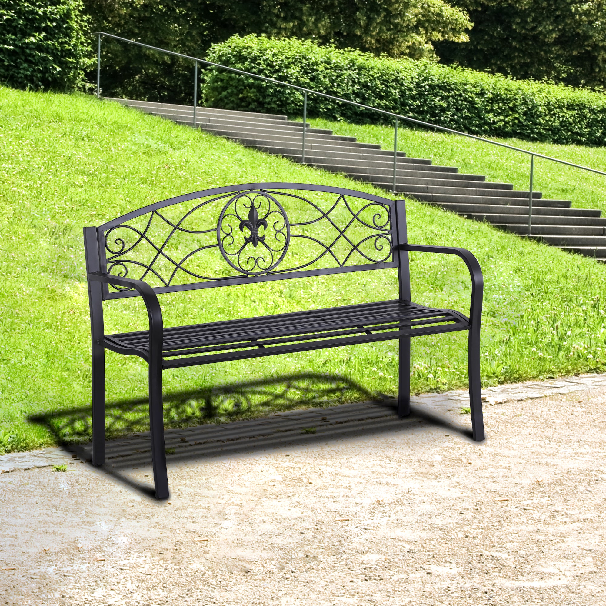 Outsunny 2-Seater Outdoor Metal Garden Bench, Black – GardenArch