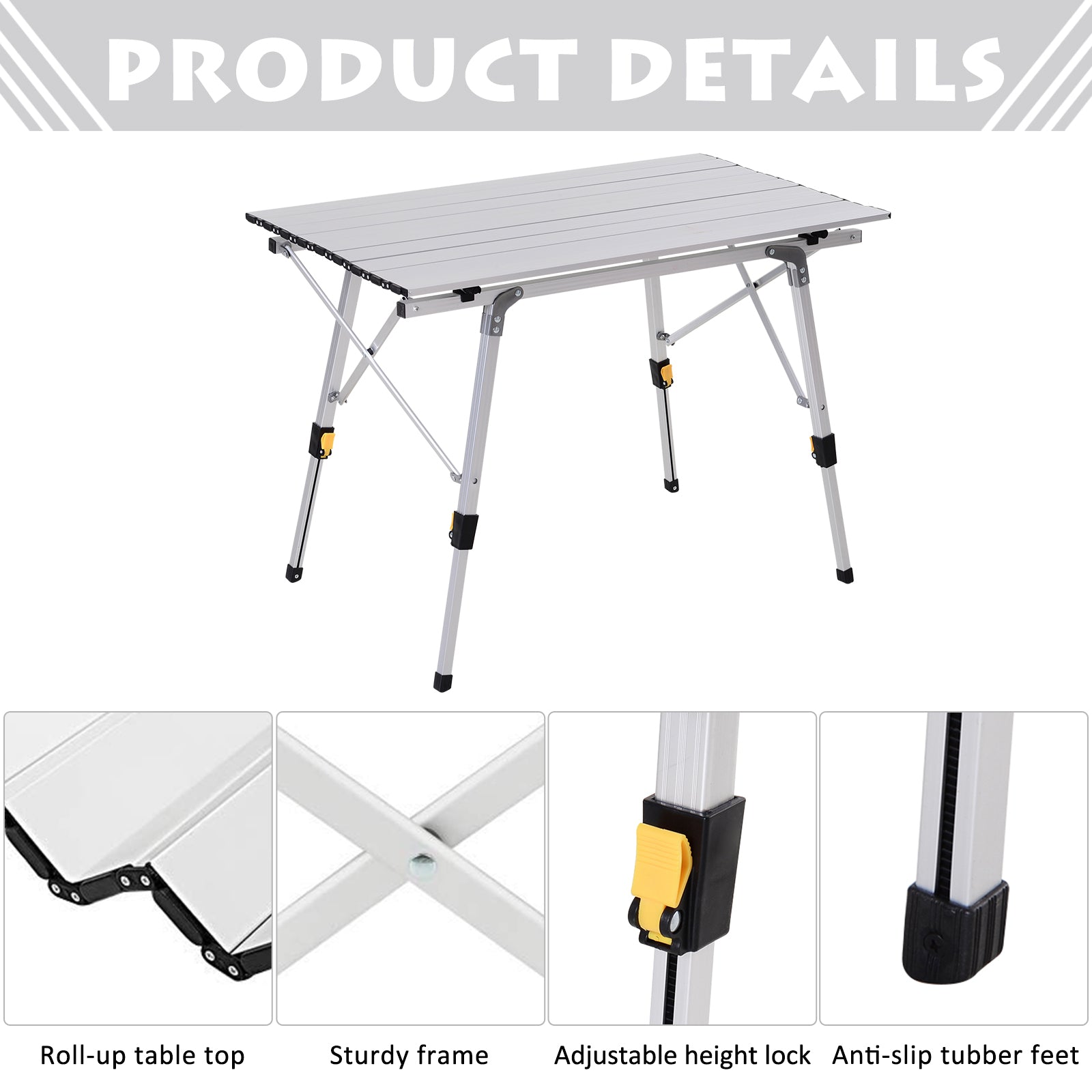 outsunny-3ft-folding-aluminium-picnic-table-portable-camping-bbq-table-roll-up-top-with-carrying-bag-silver