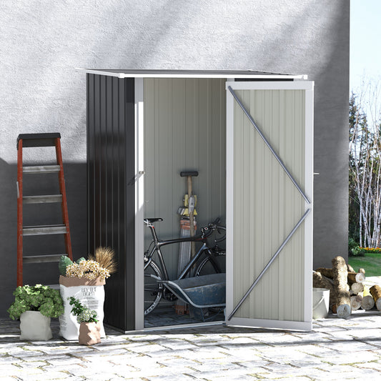 outsunny-garden-storage-shed-outdoor-tool-shed-with-sloped-roof-lockable-door-for-equipment-bikes-grey-142-x-84-x-189cm