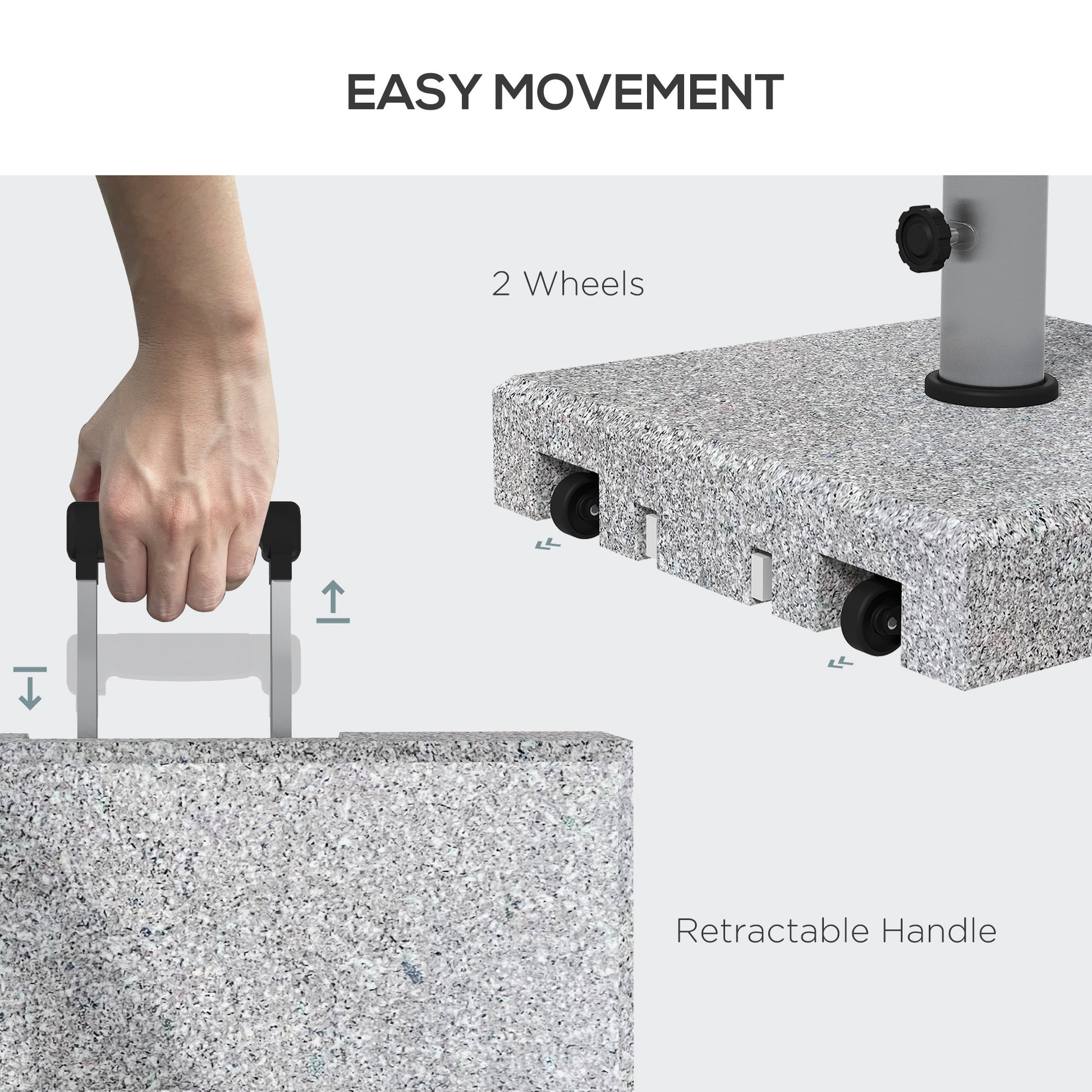 outsunny-granite-parasol-base-28kg-heavy-duty-square-umbrella-stand-with-wheels-retractable-handle-stainless-steel-tube-grey