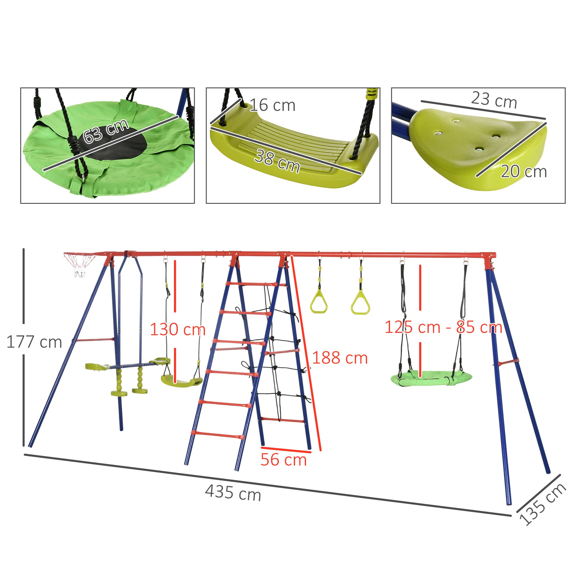 outsunny-6-in-1-metal-garden-swing-set-kids-swings-with-double-swings-climbing-frame-glider-trapeze-bar-basketball-hoop