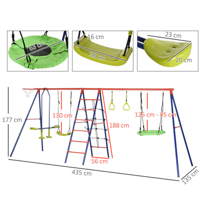 outsunny-6-in-1-metal-garden-swing-set-kids-swings-with-double-swings-climbing-frame-glider-trapeze-bar-basketball-hoop