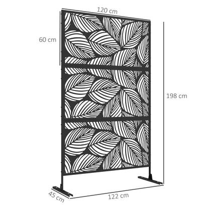 outsunny-metal-decorative-privacy-screen-outdoor-divider-black-leaf