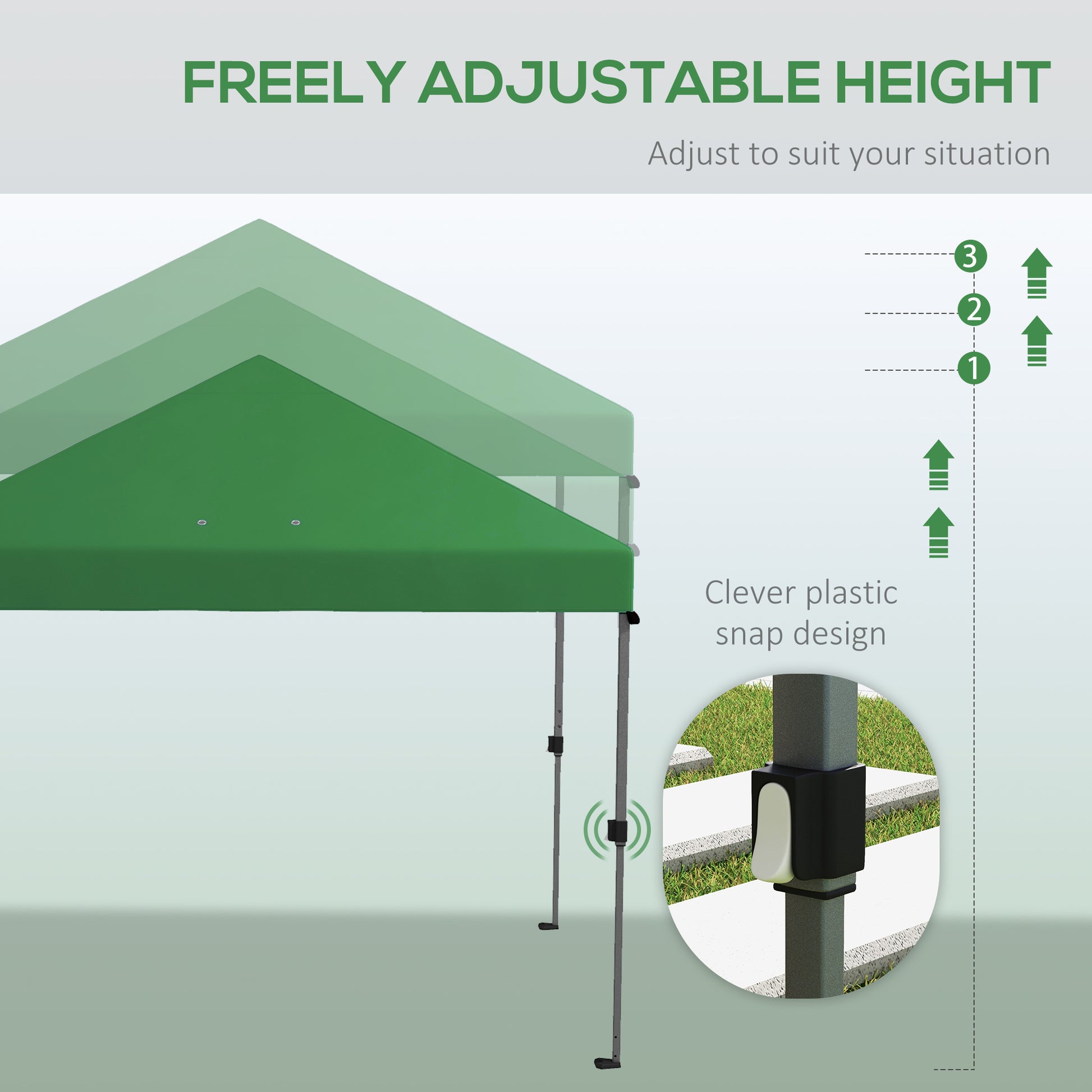 outsunny-3-x-3m-pop-up-gazebo-1-person-easy-up-marquee-party-tent-with-1-button-push-adjustable-straight-legs-wheeled-bag-stakes-ropes-sandbags-instant-shelter-green