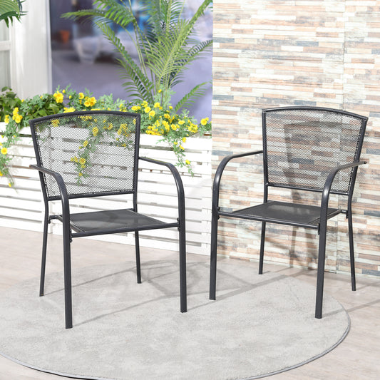 outsunny-set-of-2-garden-chairs-metal-garden-dining-chairs-2-seater-outdoor-furniture-for-patio-park-porch-and-lawn-grey