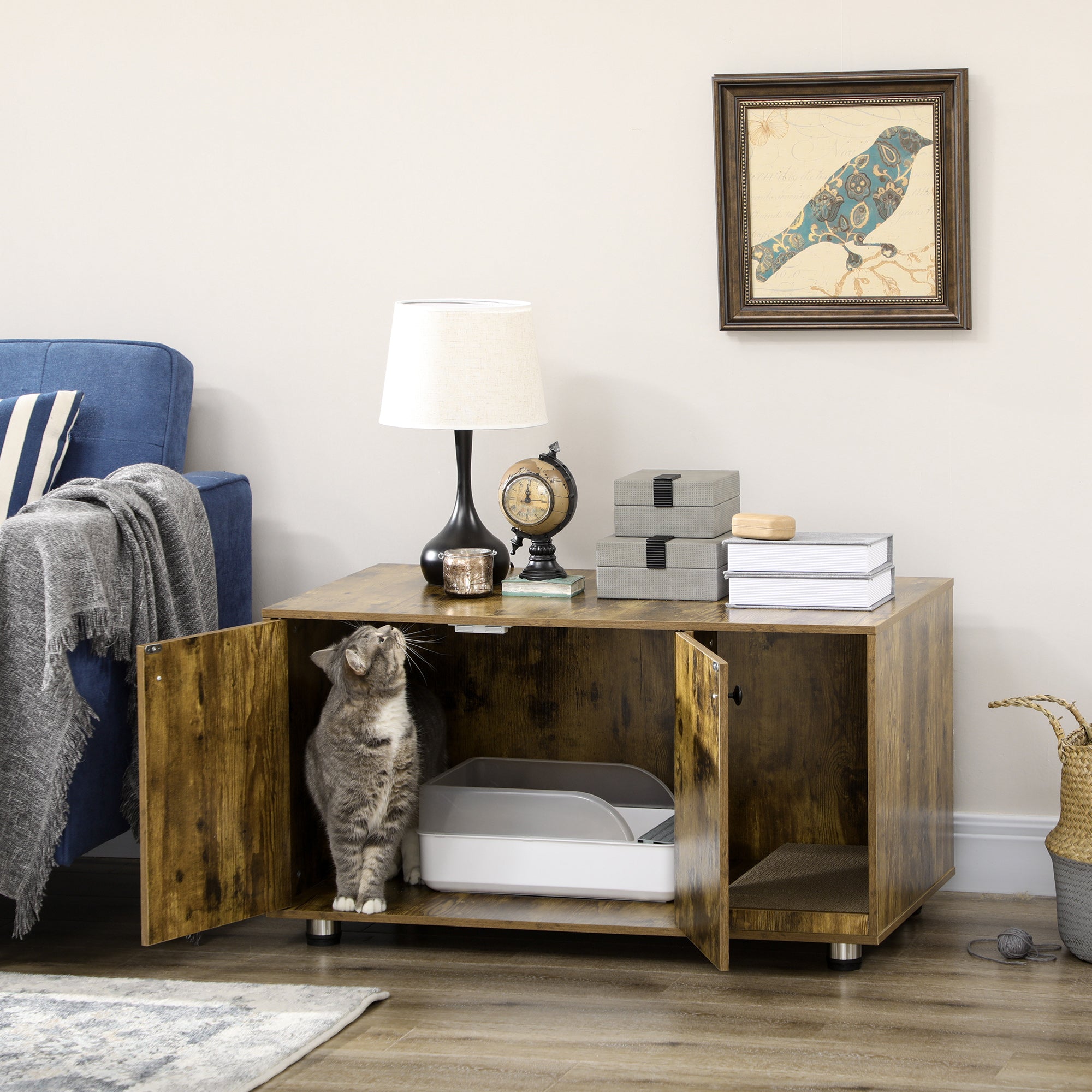 PawHut Cat Litter Box Enclosure, Hidden Cat Washroom, Decorative End T ...