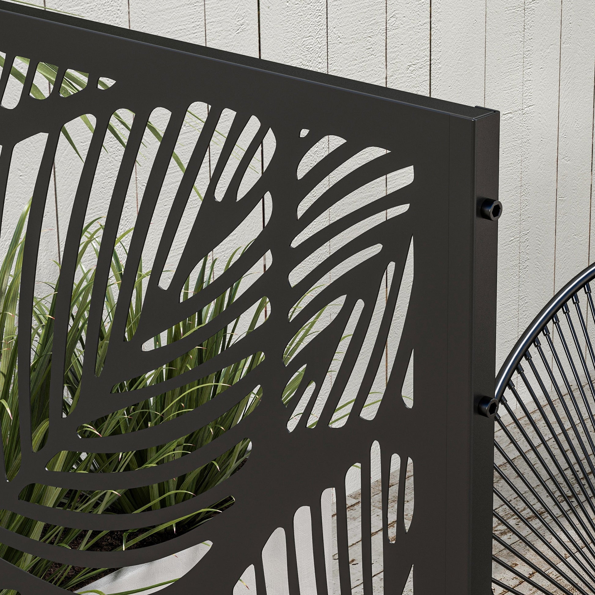 outsunny-metal-decorative-privacy-screen-outdoor-divider-black-leaf