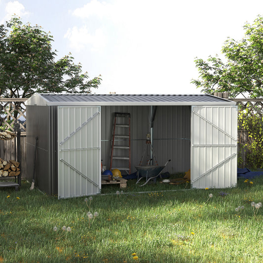 outsunny-14-x-9-ft-lockable-garden-shed-large-patio-roofed-tool-metal-storage-building-foundation-sheds-box-outdoor-furniture-grey