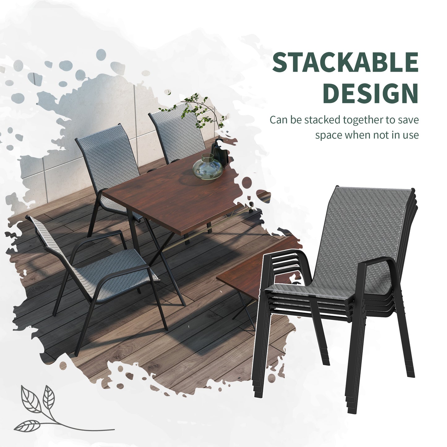 outsunny-stackable-outdoor-rattan-chairs-set-of-4-with-armrests-and-backrest-grey