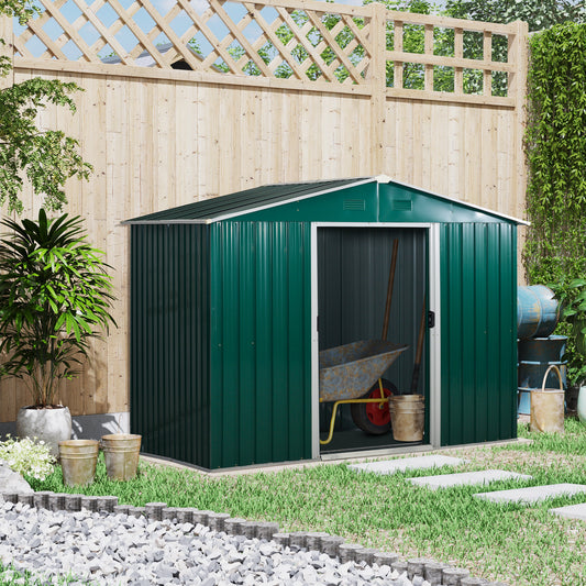 outsunny-8-x-6-ft-metal-garden-storage-shed-corrugated-steel-roofed-tool-box-with-ventilation-and-sliding-doors-green