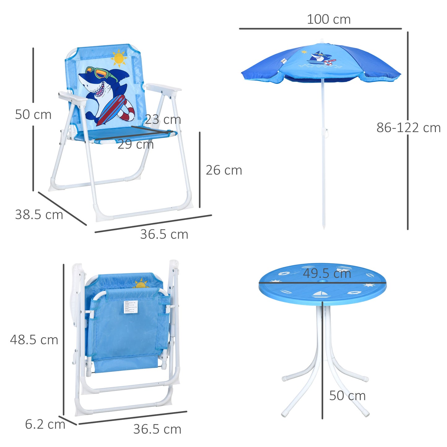 outsunny-kids-picnic-table-chair-set-outdoor-folding-garden-furniture-w-shark-design-removable-adjustable-sun-umbrella-ages-3-6-years-blue