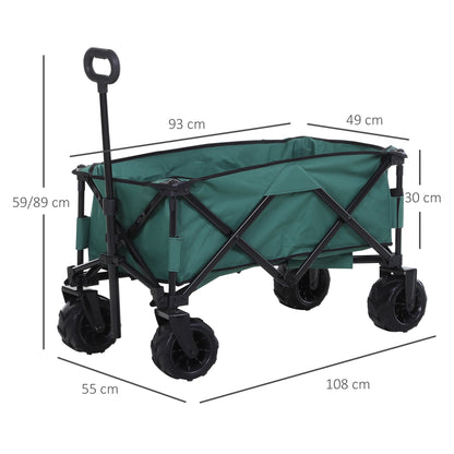 outsunny-outdoor-pull-along-cart-folding-cargo-wagon-trailer-trolley-for-beach-garden-use-with-telescopic-handle-anti-slip-wheel-green