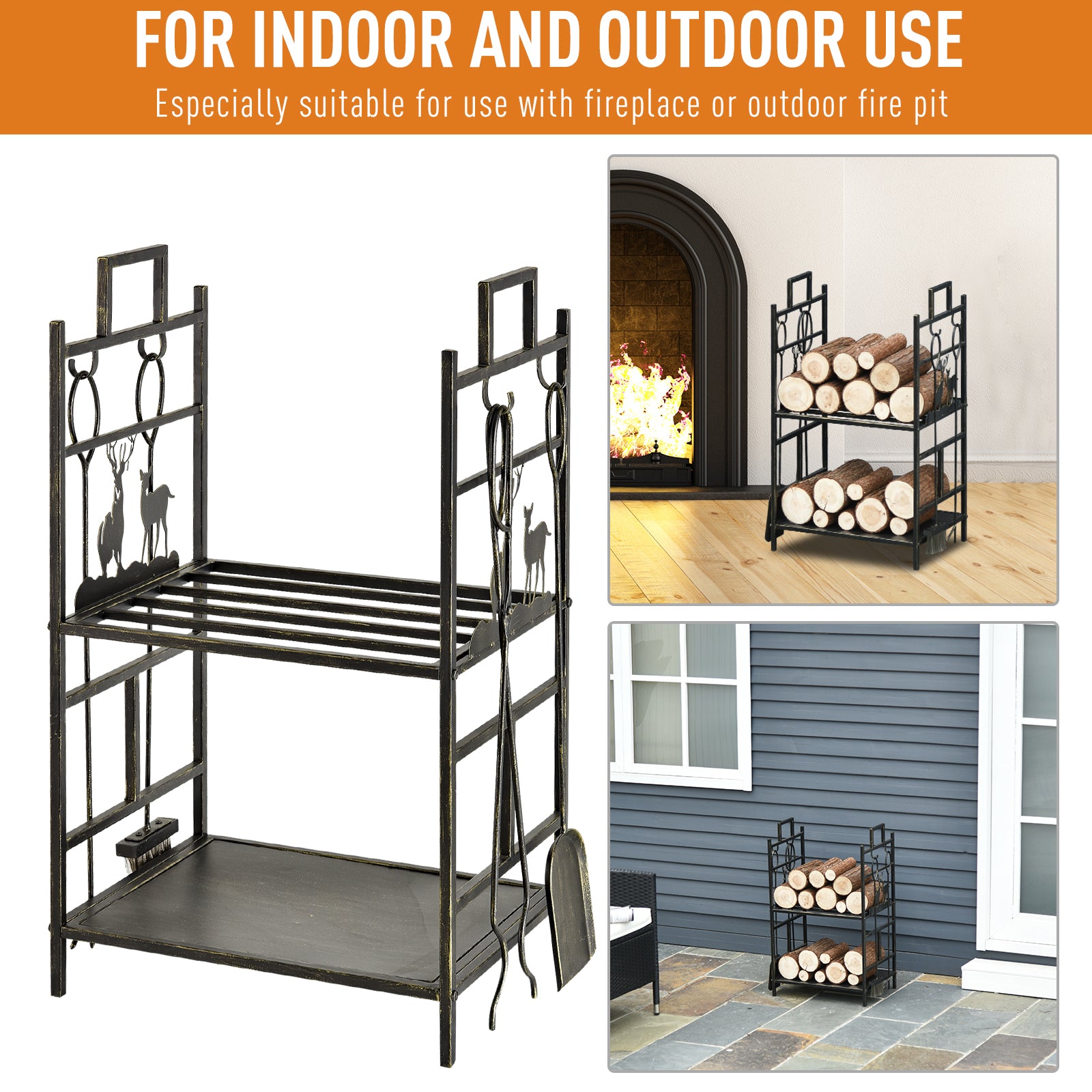 outsunny-2-layer-heavy-duty-firewood-rack-wood-log-fireplace-stacker-w-4-tools-gold