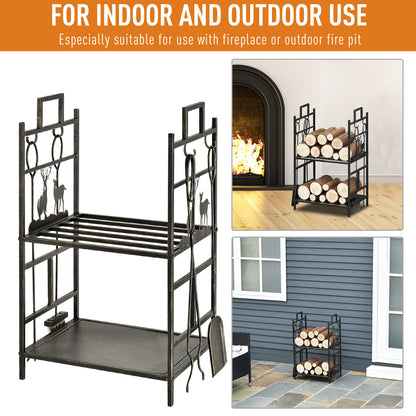 outsunny-2-layer-heavy-duty-firewood-rack-wood-log-fireplace-stacker-w-4-tools-gold