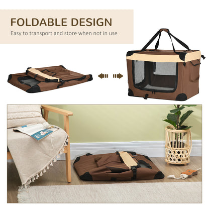 PawHut Pet Carrier, Foldable Cat Carrier Dog Bag with Cushion, for Small Dogs and Cats, 50 x 70 x 51 cm, Brown