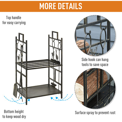 outsunny-2-layer-heavy-duty-firewood-rack-wood-log-fireplace-stacker-w-4-tools-gold