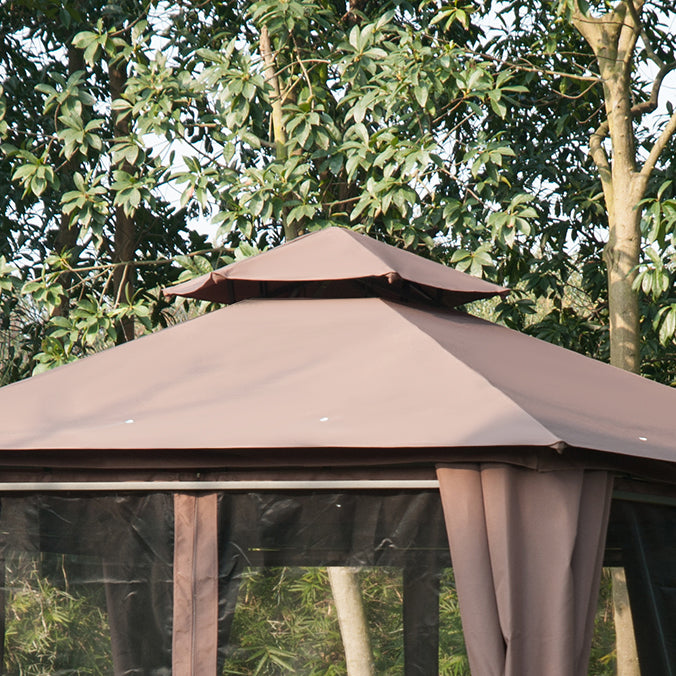 outsunny-hexagon-gazebo-patio-canopy-party-tent-outdoor-garden-shelter-w-2-tier-roof-side-panel-brown