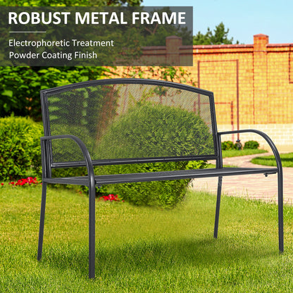 outsunny-metal-outdoor-bench-2-seater-outdoor-furniture-chair-loveseat-for-patio-park-porch-and-lawn-grey