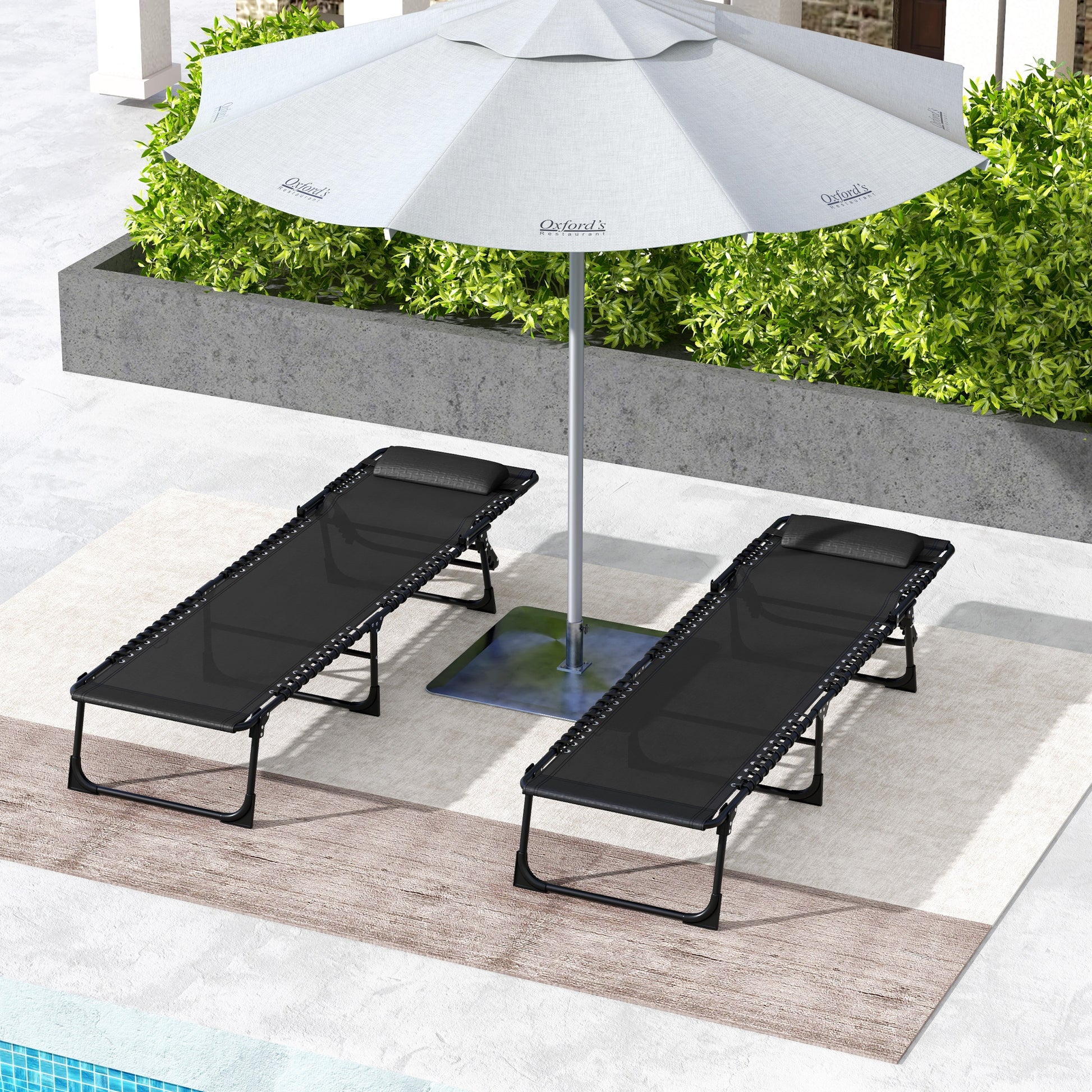 outsunny-2-pcs-folding-sun-lounger-beach-chaise-chair-garden-cot-camping-recliner-with-4-position-adjustable-black