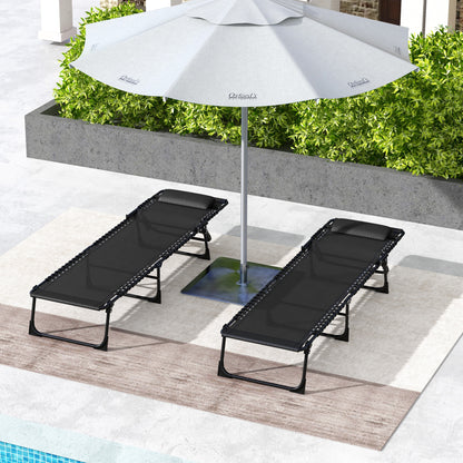 outsunny-2-pcs-folding-sun-lounger-beach-chaise-chair-garden-cot-camping-recliner-with-4-position-adjustable-black