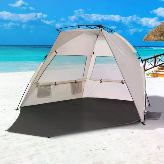 outsunny-1-2-man-pop-up-beach-tent-sun-shelter-uv-20-protection-w-long-floor-mesh-windows-sandbags-carry-bag-summer-hut-house