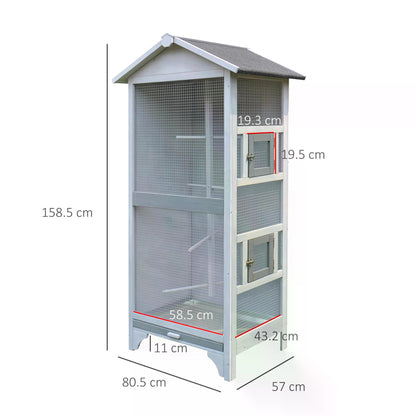 PawHut Wooden Outdoor Bird Cage, Featuring a Large Play House with Removable Bottom Tray 4 Perch